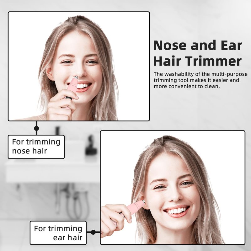 VOTEYO Nose Hair Trimmer Rechargeable Cordless Painless Ear Eyebrow Trimming Tool Dual Edge Blades Razor Easy Cleansing with LED Light for Man Woman (Rose)