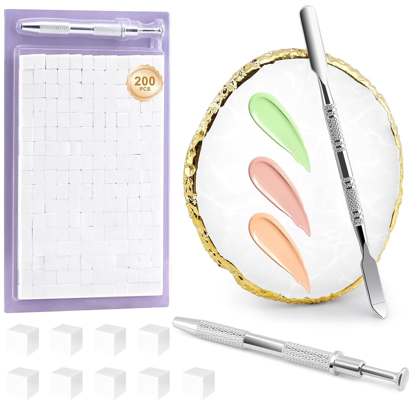 Nail Art Supplies - 200 Pcs Ombre Nail Sponges with Palette, Grabbing Pen & Spatula | Essential Tools for Gradient Gel Nails