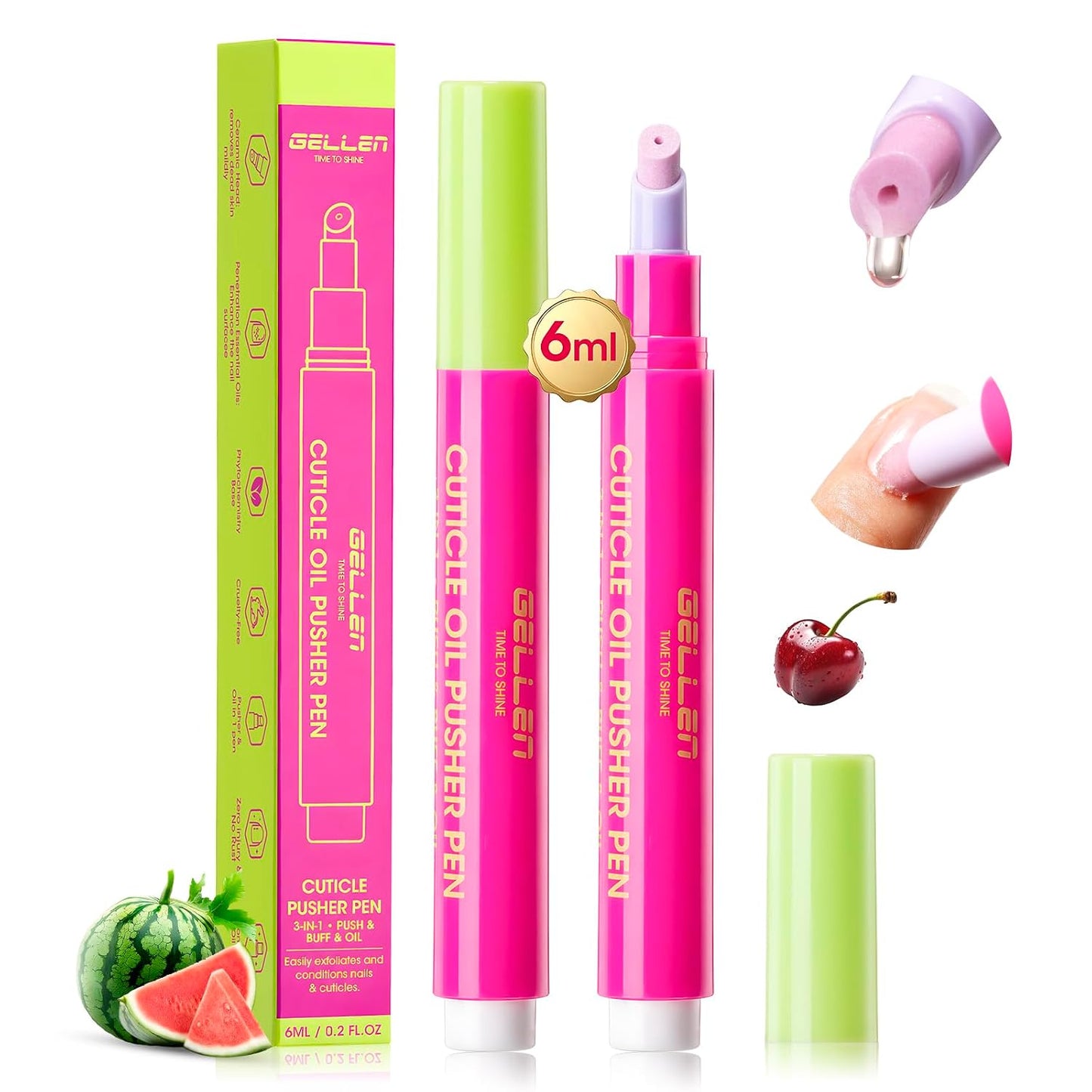 Gellen Cuticle Pusher Oil Pen Set - 3 Pcs Ceramic Cuticle Remover & Moisturizing Oil for Home & Salon Care