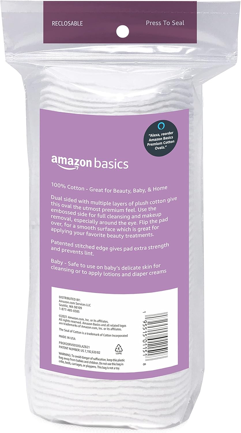 Premium Oval Makeup Remover Pads - Large Cotton Exfoliating 300 Count | Soft & Effective Cleaning