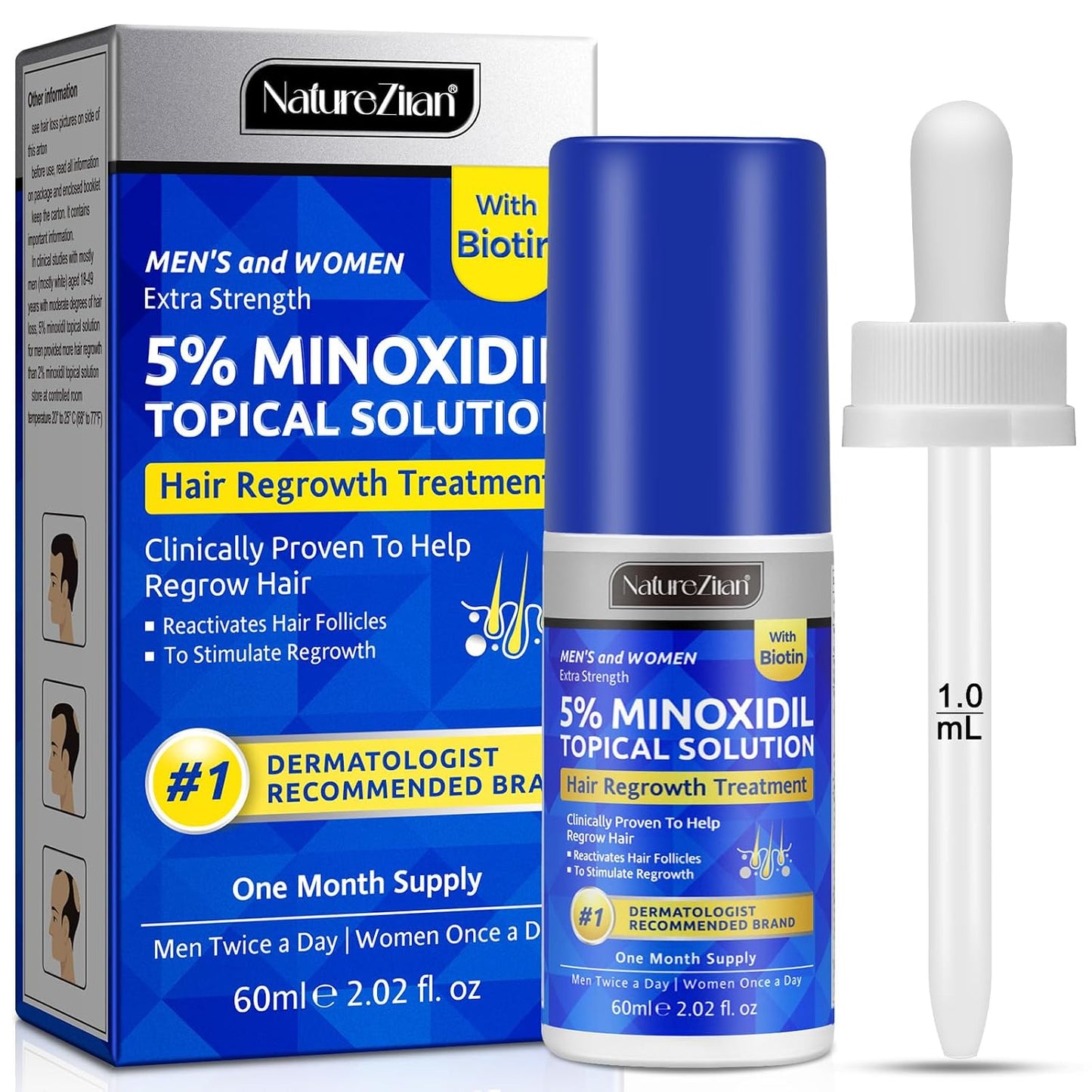 Minoxidil for Men - 5% Extra Strength Hair Regrowth Treatment | Topical Solution with Dropper Applicator