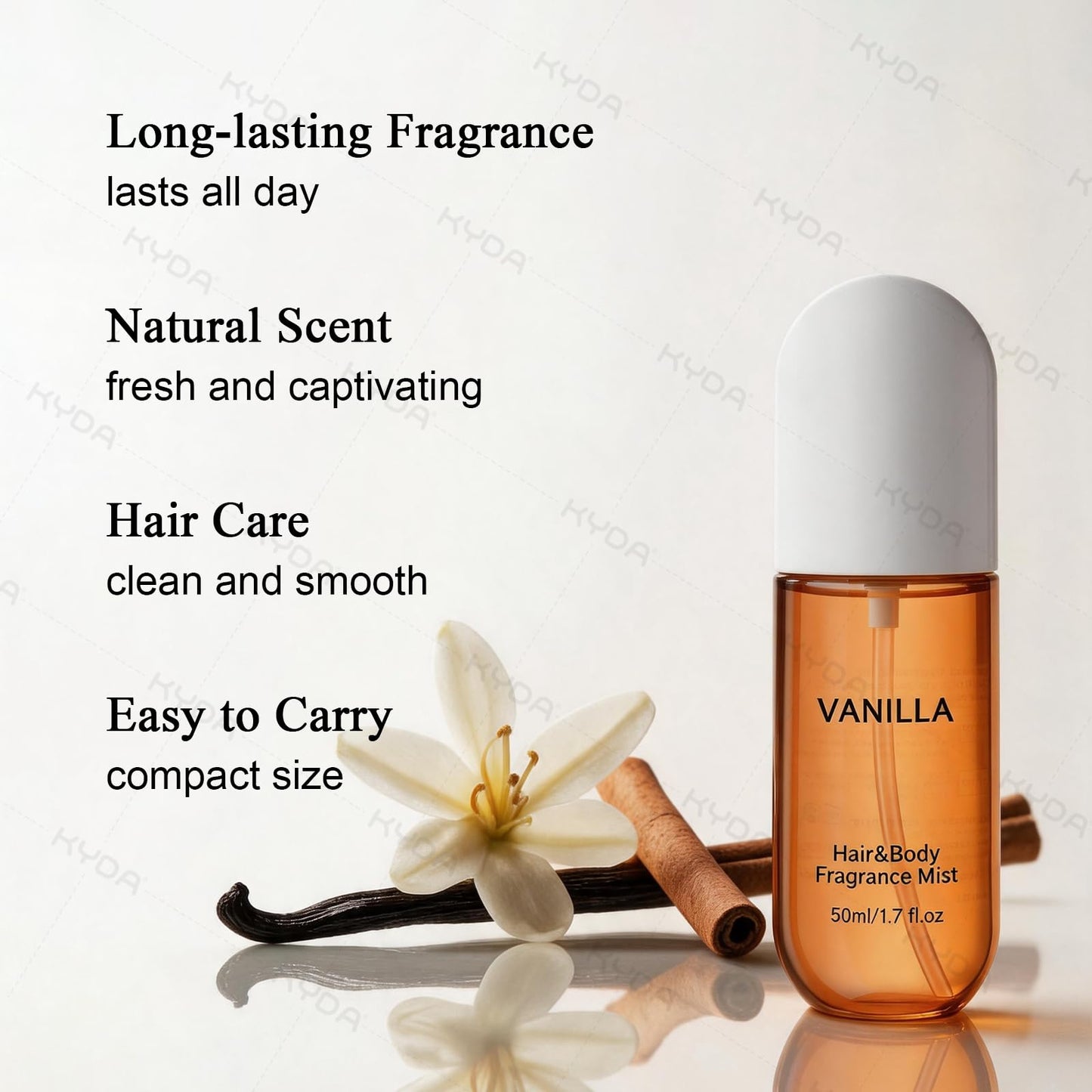 KYDA Vanilla Hair Perfume Mist, Hair & Body Fragrance for Women, Infused with Natural Plants and Flower, Gentle Long-lasting Fragrance, Nourishing and Hydrating Hair Spray