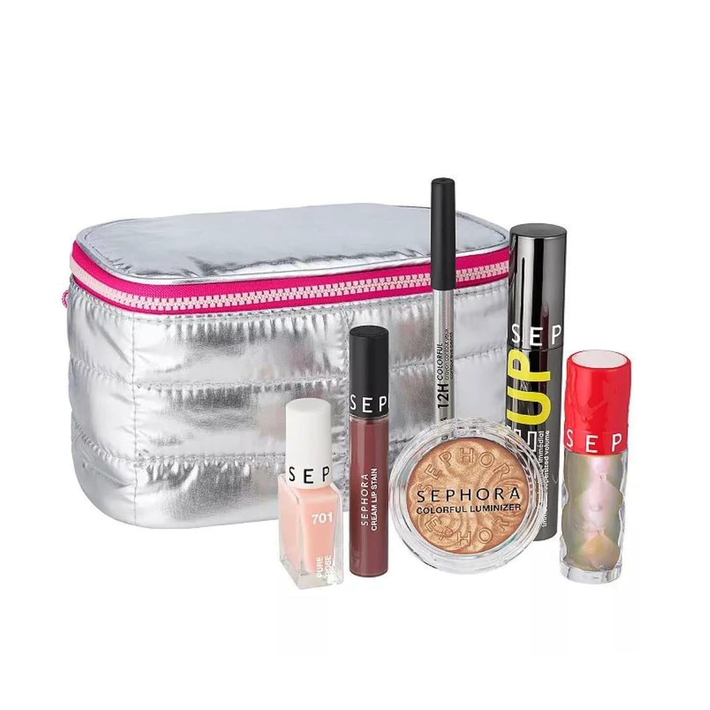 Sephora Favorites Makeup Mania Set - 6 Full-Size Essentials | Luminizer, Lip Stain, Eye Pencil, Mascara, Lip Plumper, Nail Polish