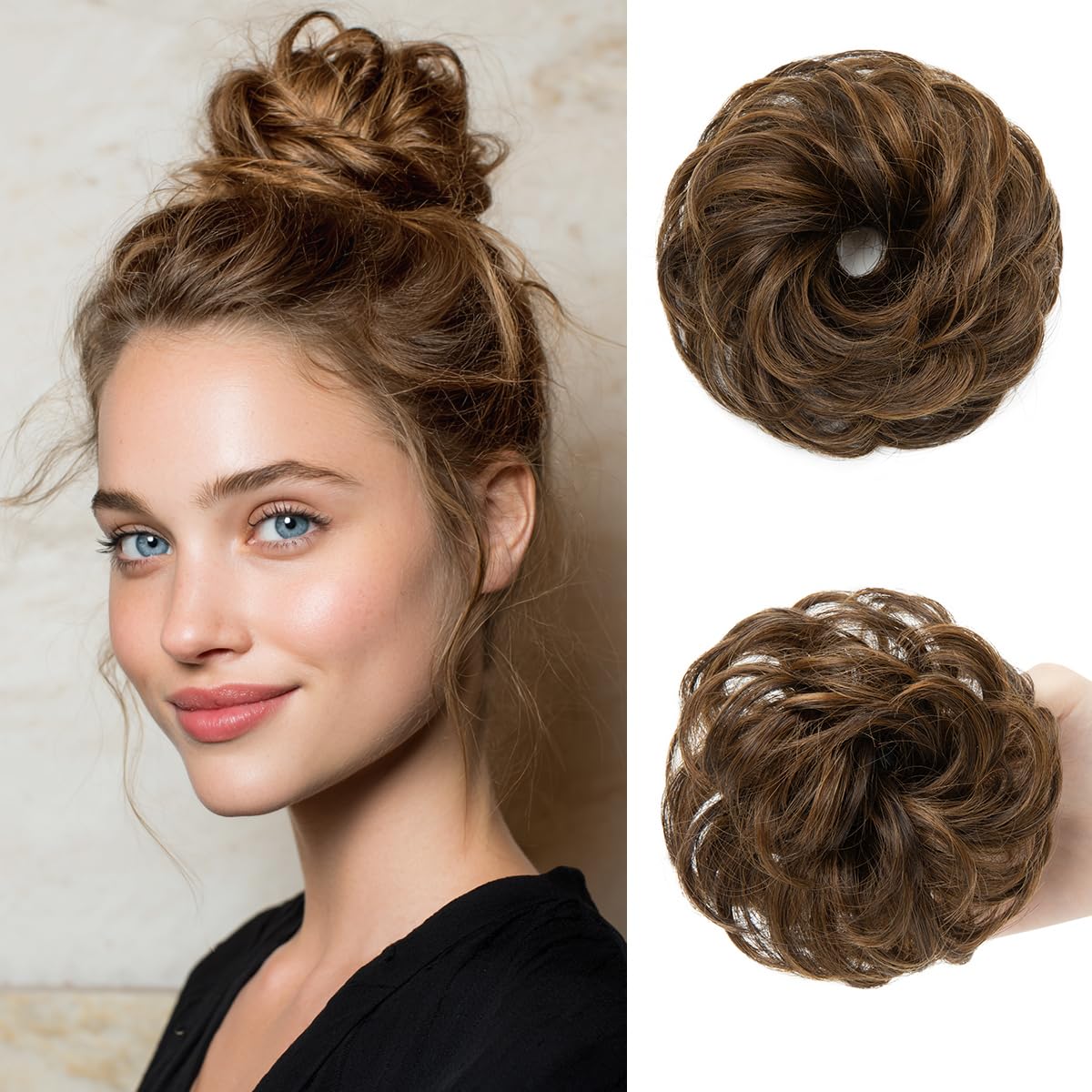 Small Messy Bun Hair Pieces for Women - Synthetic Curly Mini Scrunchies | 2PCs Pepper Grey