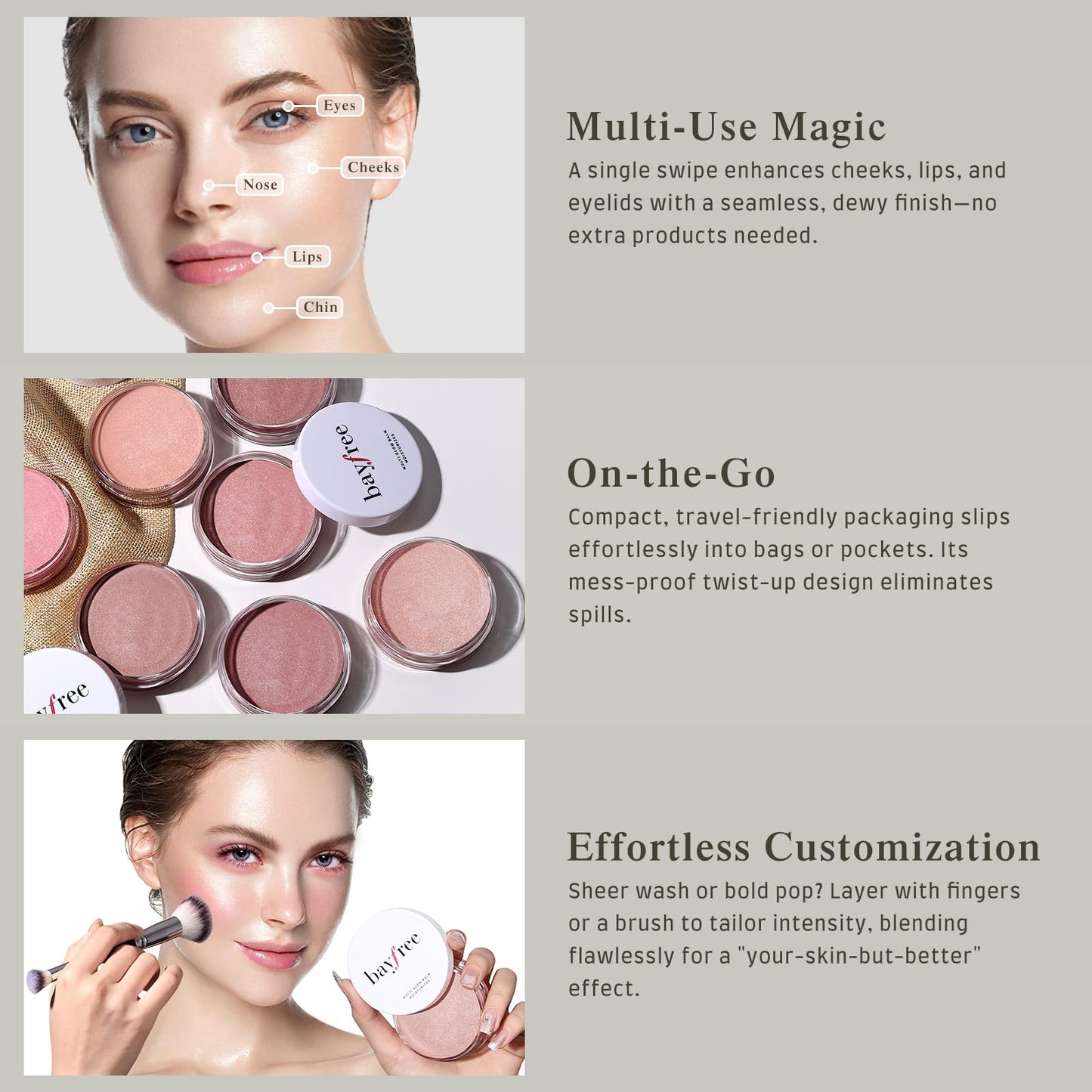 bayfree Multi Glow Balm, Cream Blush for Cheeks, Blush Balm Face Makeup, Radiant Finish, Hydrating, Creamy, Lightweight & Blendable Color, Face Makeup, 0.63 Oz