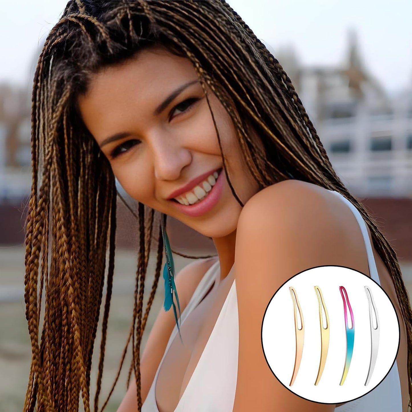 Interlocking Tool for Locs - 8Pcs Bent-Hook Dreadlock Needles | Hair Locking Tools in 4 Colors