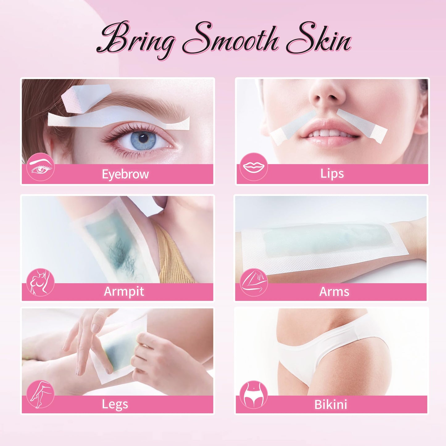 Beauty7 Eyebrow Wax Strips, 88pcs All in One Body Wax Strips, Lip Waxing Strip, Bikini Legs Arms Facial Wax Strip, Hair Removal with 8 Calming Oil Wipes, for All Skin Types Women