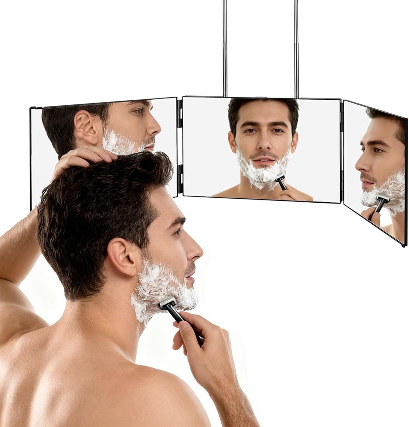 3-Way Mirror for Self Hair Cutting | 360° Tri-Fold Design with Adjustable Hooks (6.7" x 10.8")