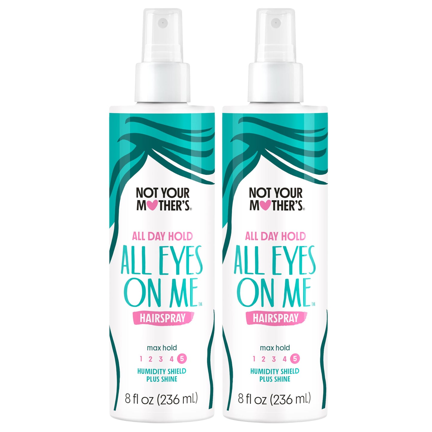Not Your Mother's All Eyes On Me All-Day Hold Hairspray - (2-Pack) 8 fl oz - Strong Hold, Soft Styles - Humidity Shield with Shine - Non-Aerosol Hairspray