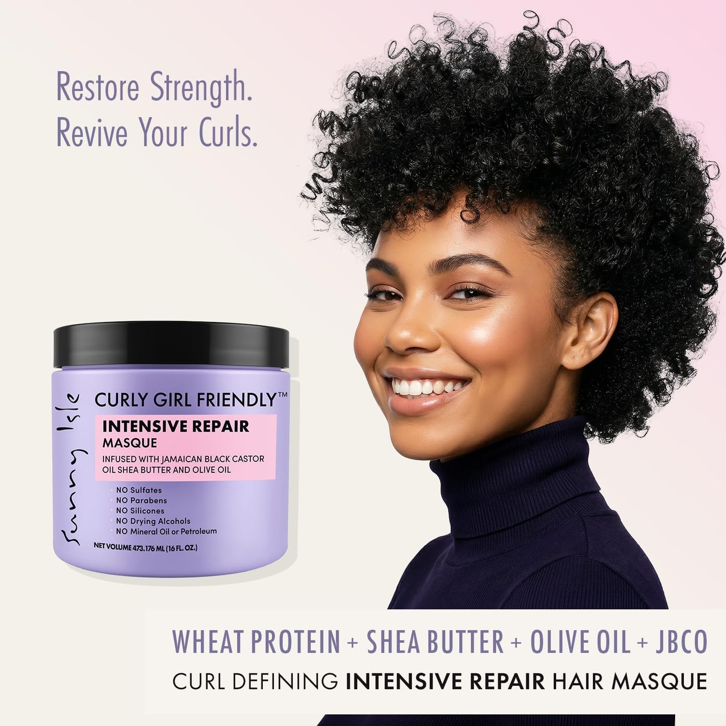 Curly Girl Friendly Intensive Repair Masque - Deep Conditioning Treatment for Curly, Wavy & Coily Hair | Jamaican Black Castor Oil & Shea Butter, 16oz