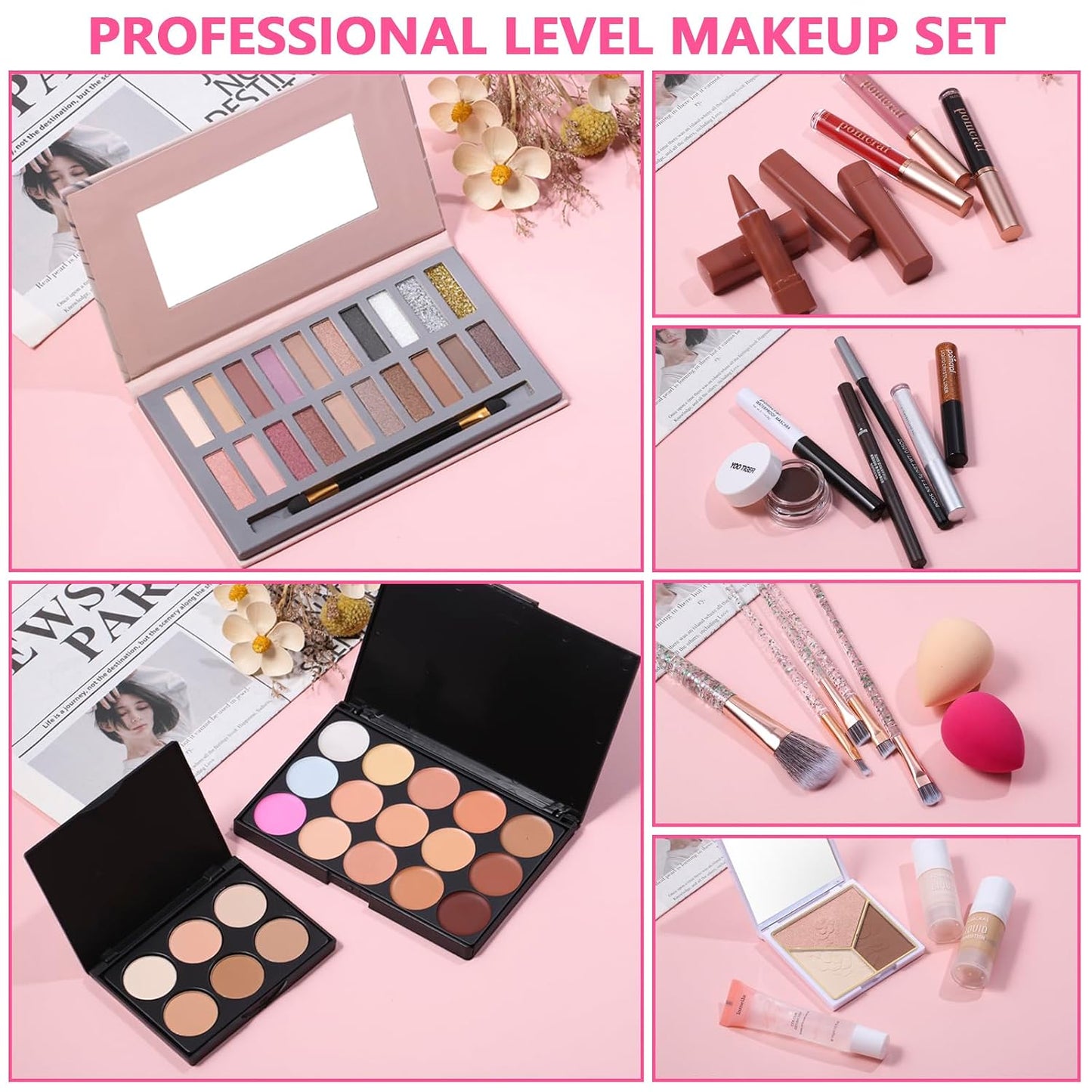 Makeup Kit for Women - Complete 20-Color Set with Eyeshadow Palette, Foundation, Concealer, Lipstick & Brushes | Perfect Gift for Teens
