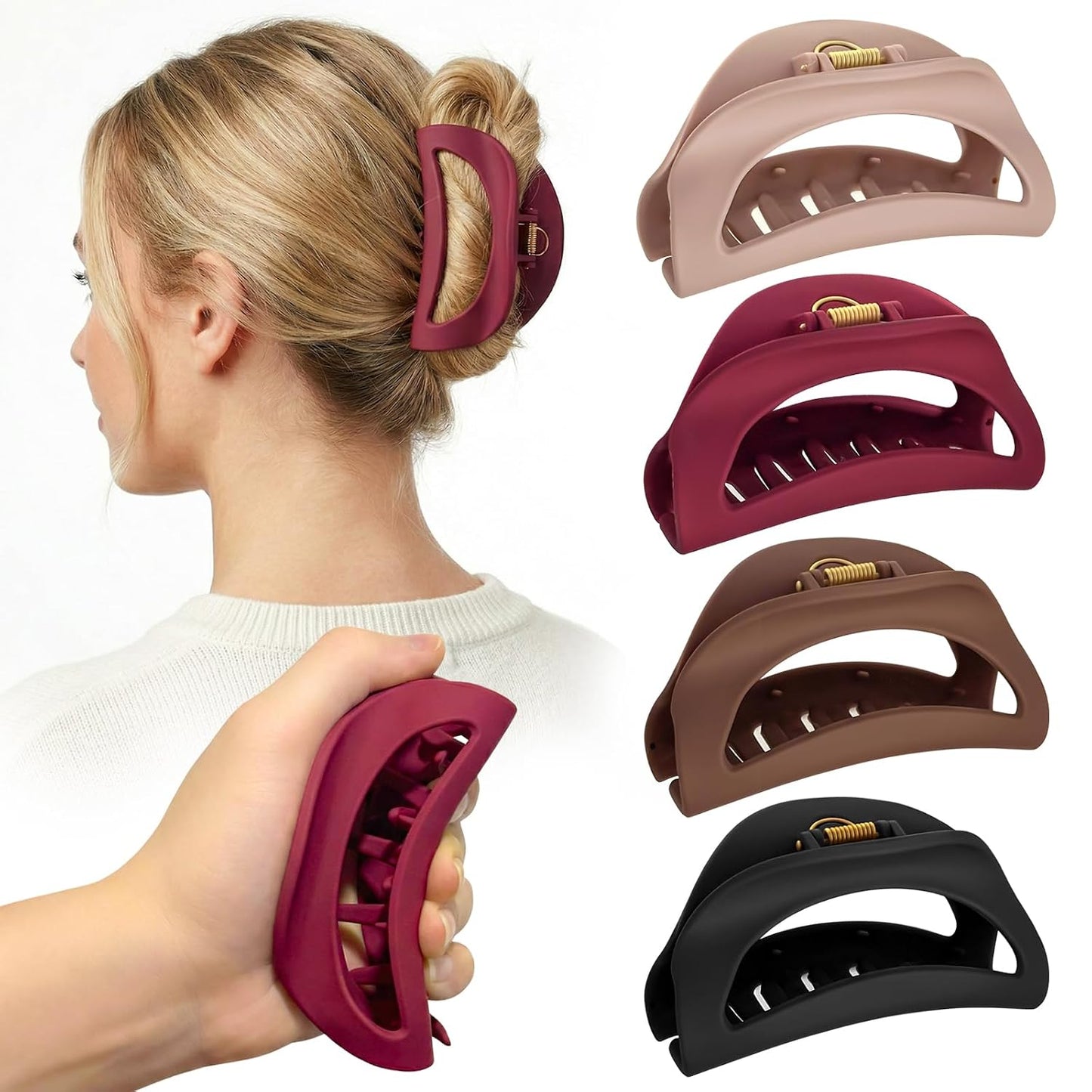 Large Soft Matte Claw Clips - 4Pcs Non-Slip Strong Hold for Thick/Curly Hair | 4.1" Durable Design