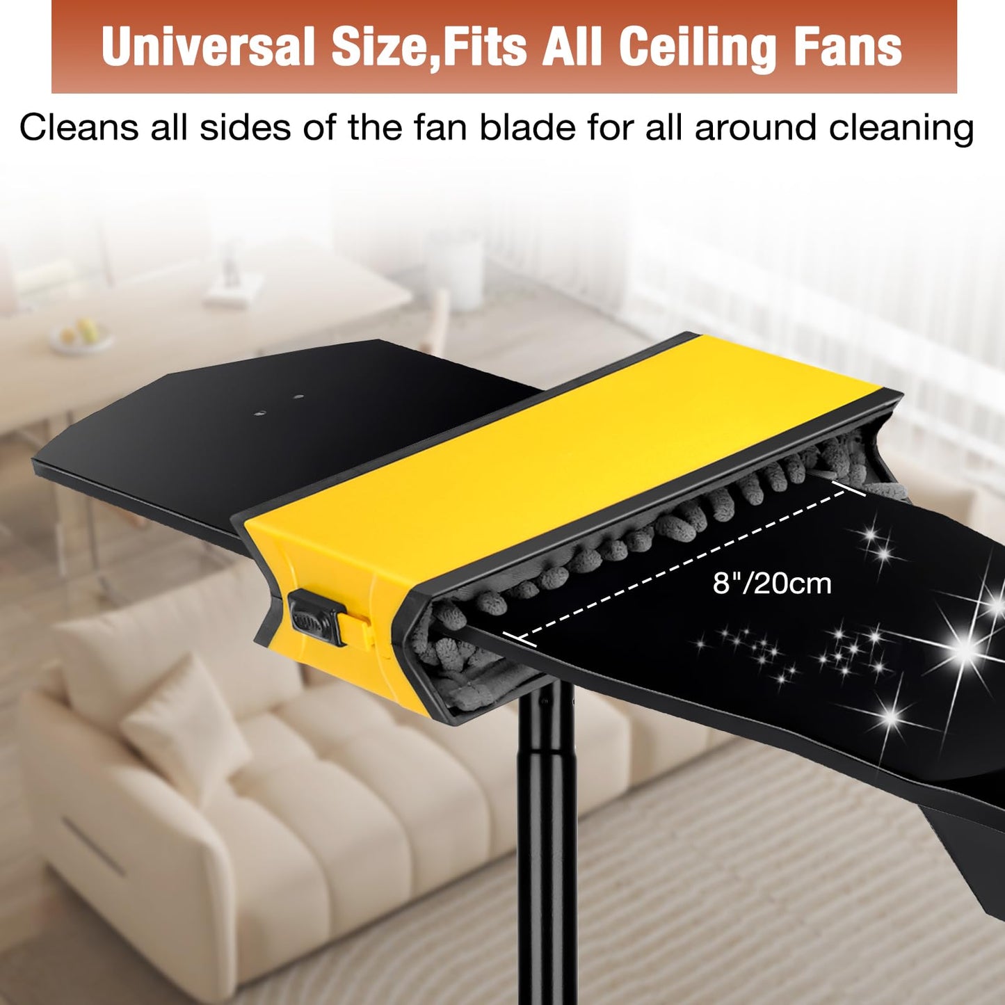 Ceiling Fan Cleaner Duster with Extension Pole, Fan Blade Cleaner Microfiber Cleaning Tool with Reusable Chenille Mop Head for High Ceiling Fan Blade Blinds Cobweb