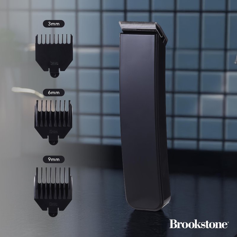 Brookstone - Cordless Hair Trimmer with Charging Base, Precision Grooming for Hair, Beard & Body with Adjustable Guide Combs