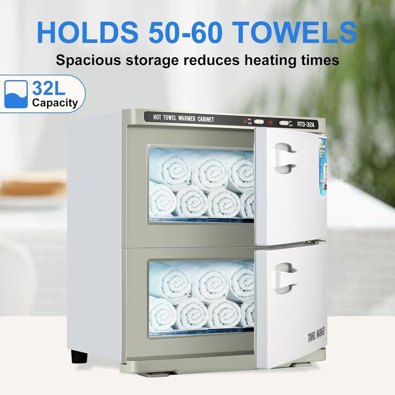 Hot Towel Warmer Cabinet - 32L Professional Double Towel Heater for Spa, Salon & Estheticians | Ideal for Facial & Massage Use