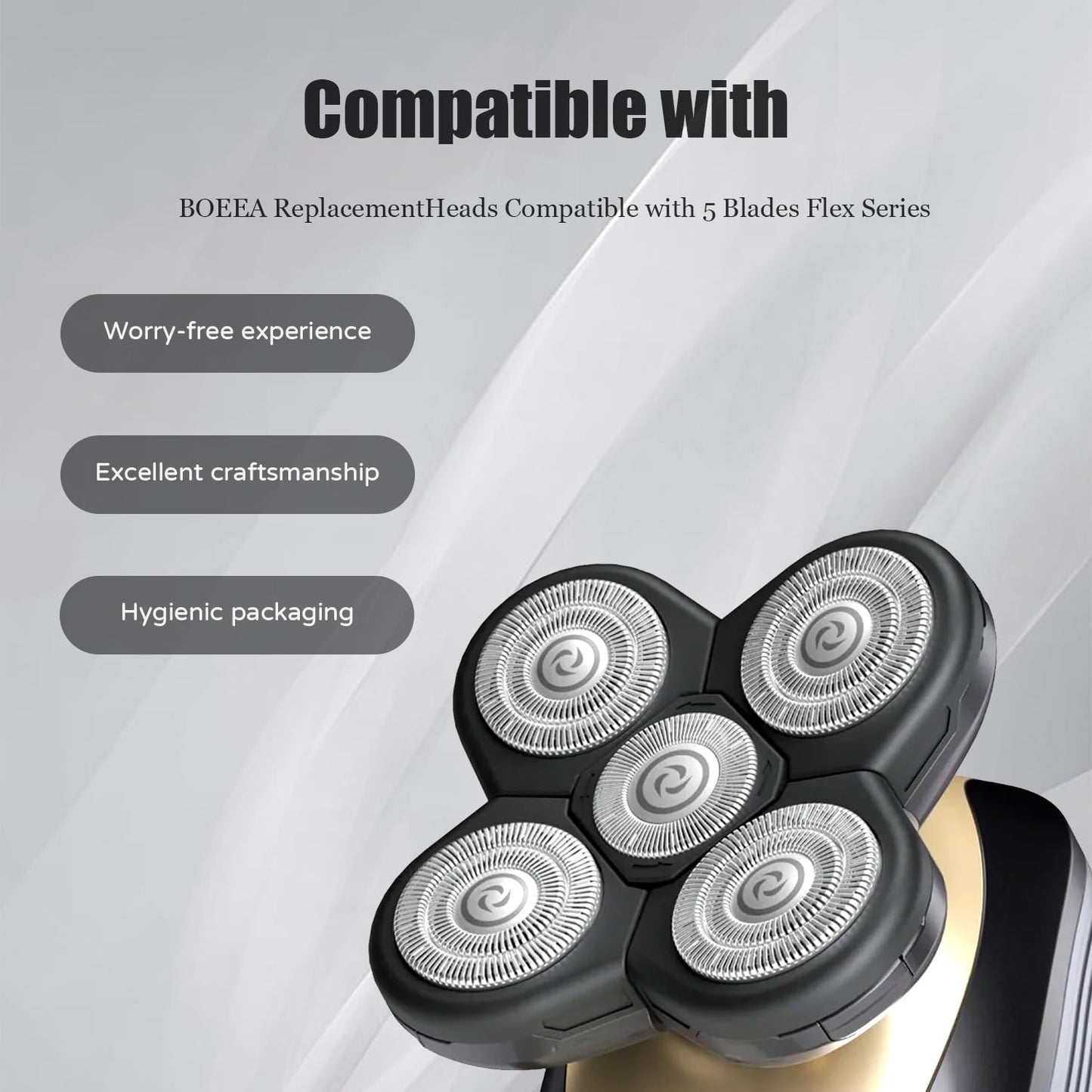 BOEEA 3 Pack Blades Refills Compatible with Freebird Shaver, 5 Blade Shaver Replacement Head for Bald Men, Electric Razor Replacement Heads for Freedom Grooming with 3 Cleaning Brush