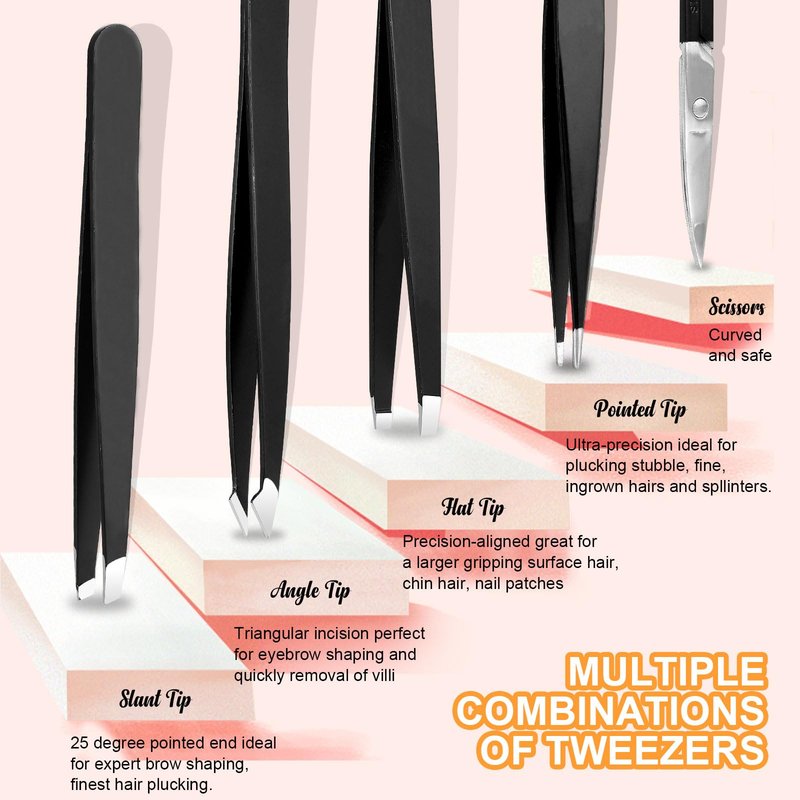 Yougai Tweezers and Nail Clippers Set,9 Pcs Professional Stainless Steel Tweezers Kit-Great Precision Tweezers with Curved Scissors and Eyebrow Razor for Daily Beauty Tools with Leather Travel Case