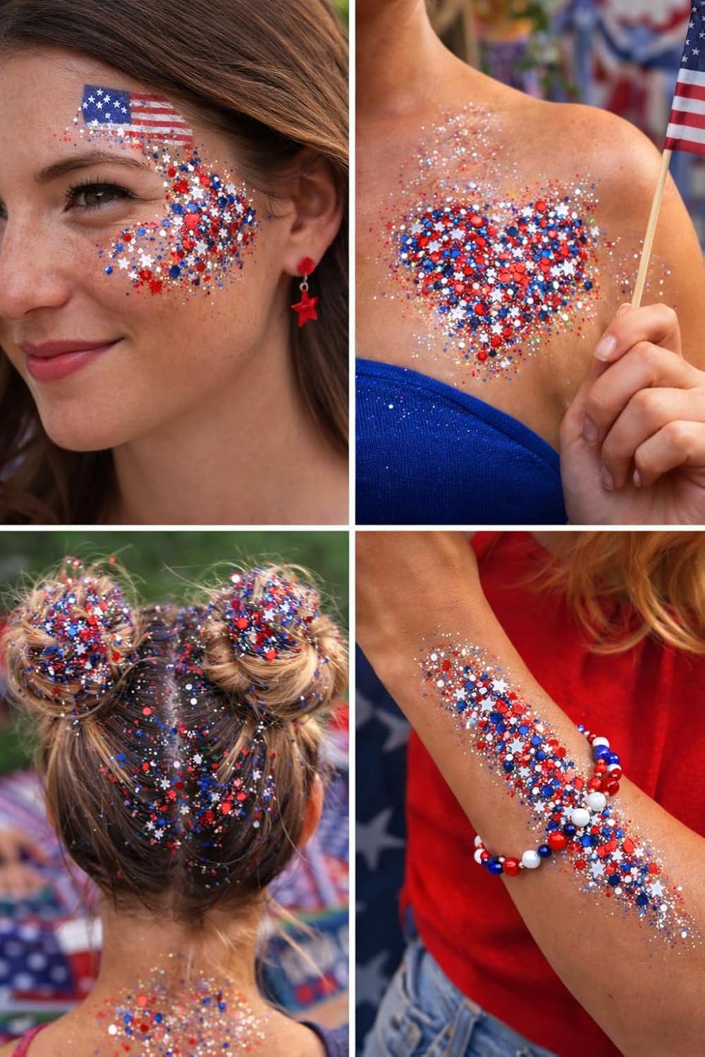 Patriotic Glitter Stick - Red, White & Blue Face, Hair & Body Glitter for 4th of July | Sparkling, Self-Adhesive & Waterproof