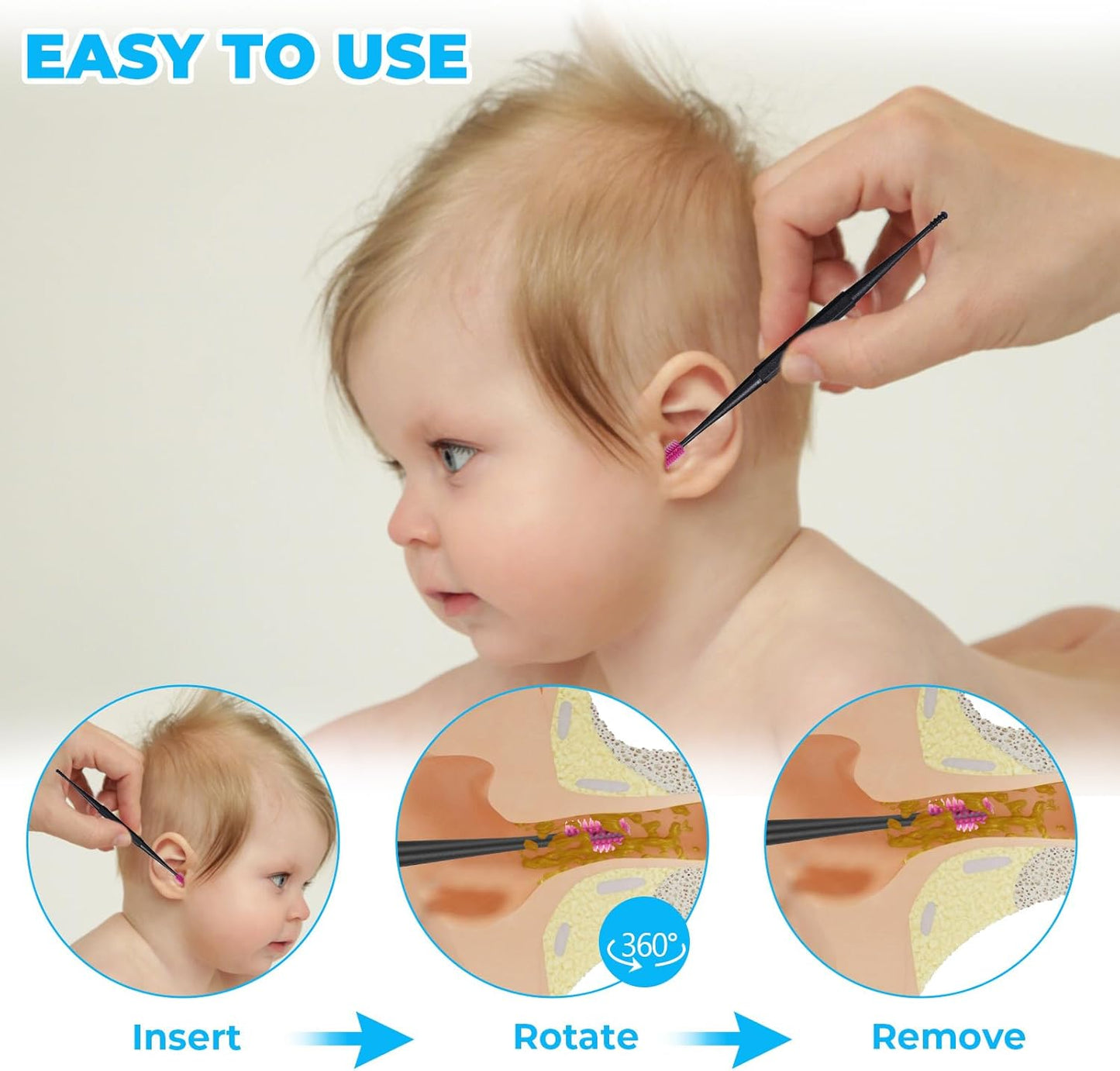 Ear Wax Removal Tool Kit - 9 Pcs Silicone Spiral Cleaner for Safe Ear Wax Removal | Reusable for Adults & Kids