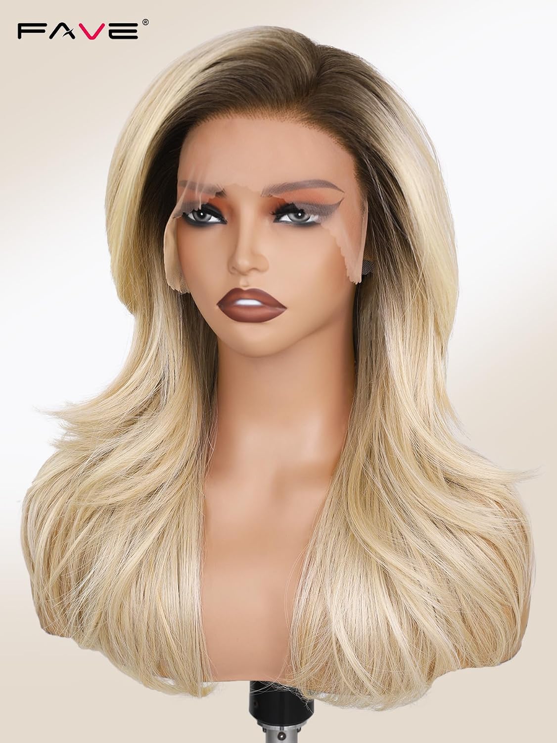 13x6 Synthetic Lace Front Wig - 18 Inch Blonde Layered Glueless Design | Pre-Plucked Hairline, Natural Density, Ombre Ash Blonde