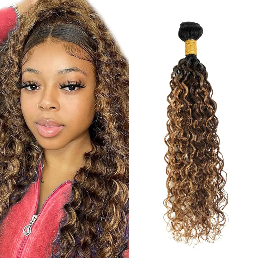100g P427 Human Hair Bundles Highlight Water Wave Bundles 18 inch Ombre Brown Bundle LadrXadr 4/27 Bundle Brown Color