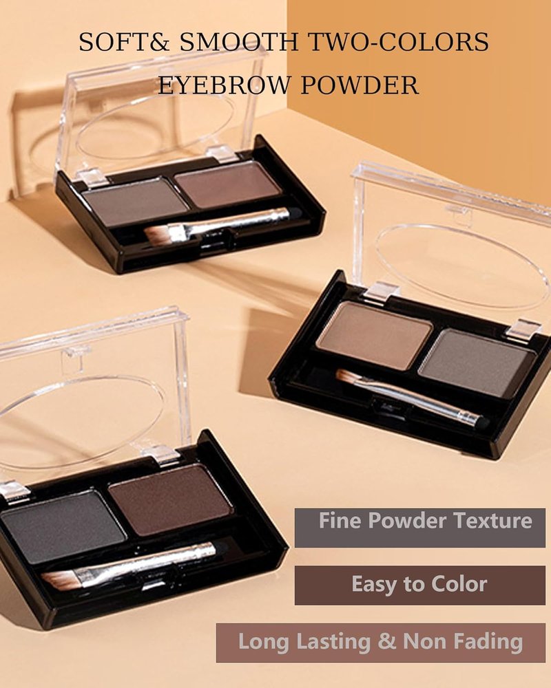Eyebrow Powder Kit for Women - Waterproof Tinted Palette with Brow Brush & Razor | Brown & Dark Brown