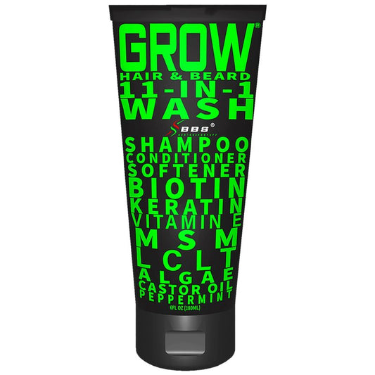 Beard Wash Shampoo & Conditioner 11-in-1 – GROW Hair & Beard Growth Wash with Biotin, Castor Oil, Peppermint & Keratin – Supports Thicker Hair & Beard Growth