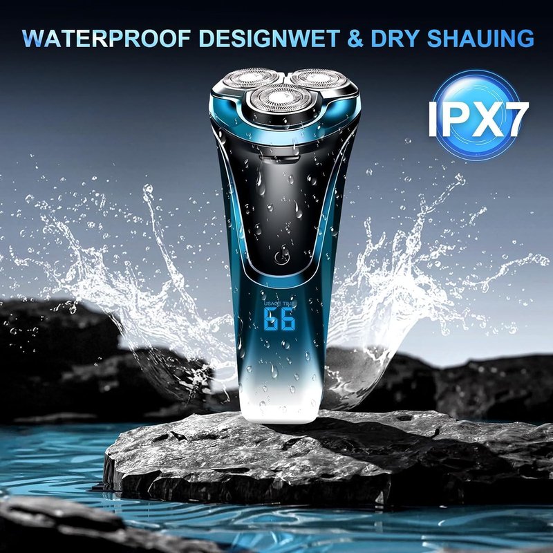 Electric Razor for Men - 4D Floating Head Rotary Shaver with LCD Display | Waterproof & Quiet Motor (Blue)
