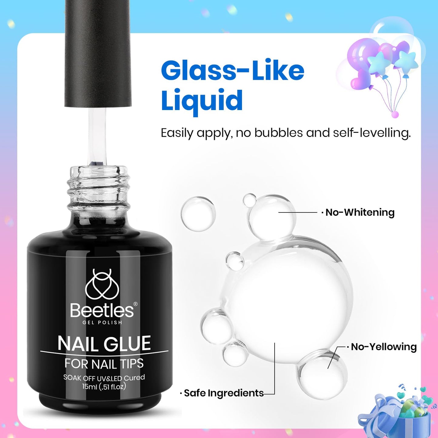beetles Gel Polish 9 In 1 Gel Nail Glue for Clear Acrylic Nail Tips 2 Pcs 15ml Long Lasting Nail Gel Kit for False Nails Tips, Base Blooming Nail Gel, U V Light Required, Gift for Women