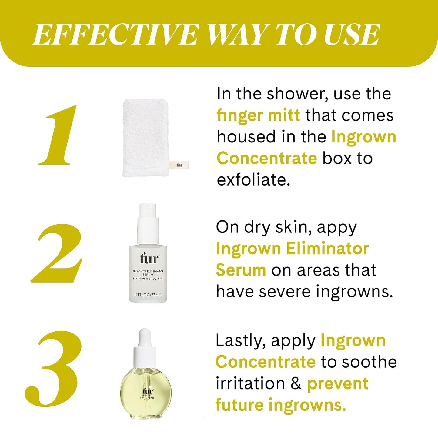 Ingrown Hair Treatment Serum - Fur Ingrown Eliminator for Post Hair Removal Care | 1.1 FL OZ