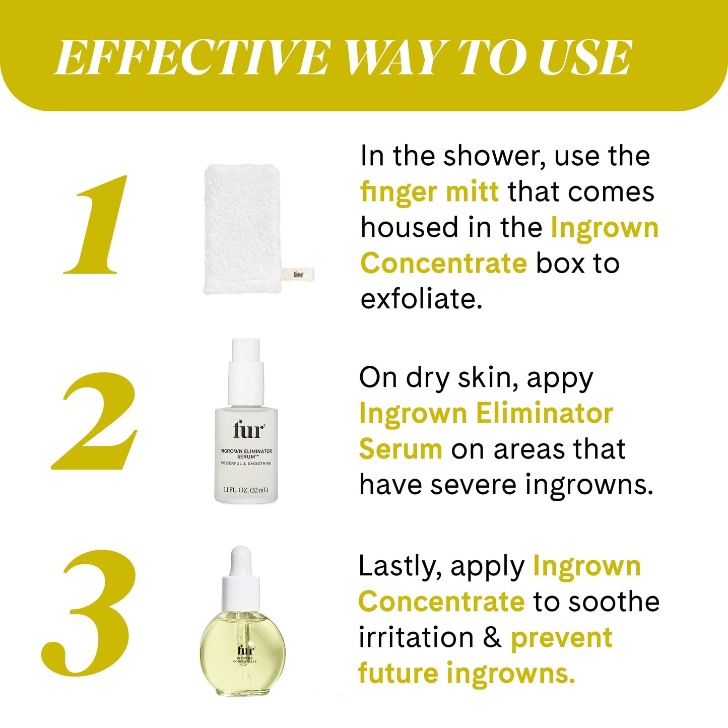 Fur Ingrown Eliminator Serum: Post Hair Removal Care and Ingrown Hair Treatment - 1.1 FL OZ