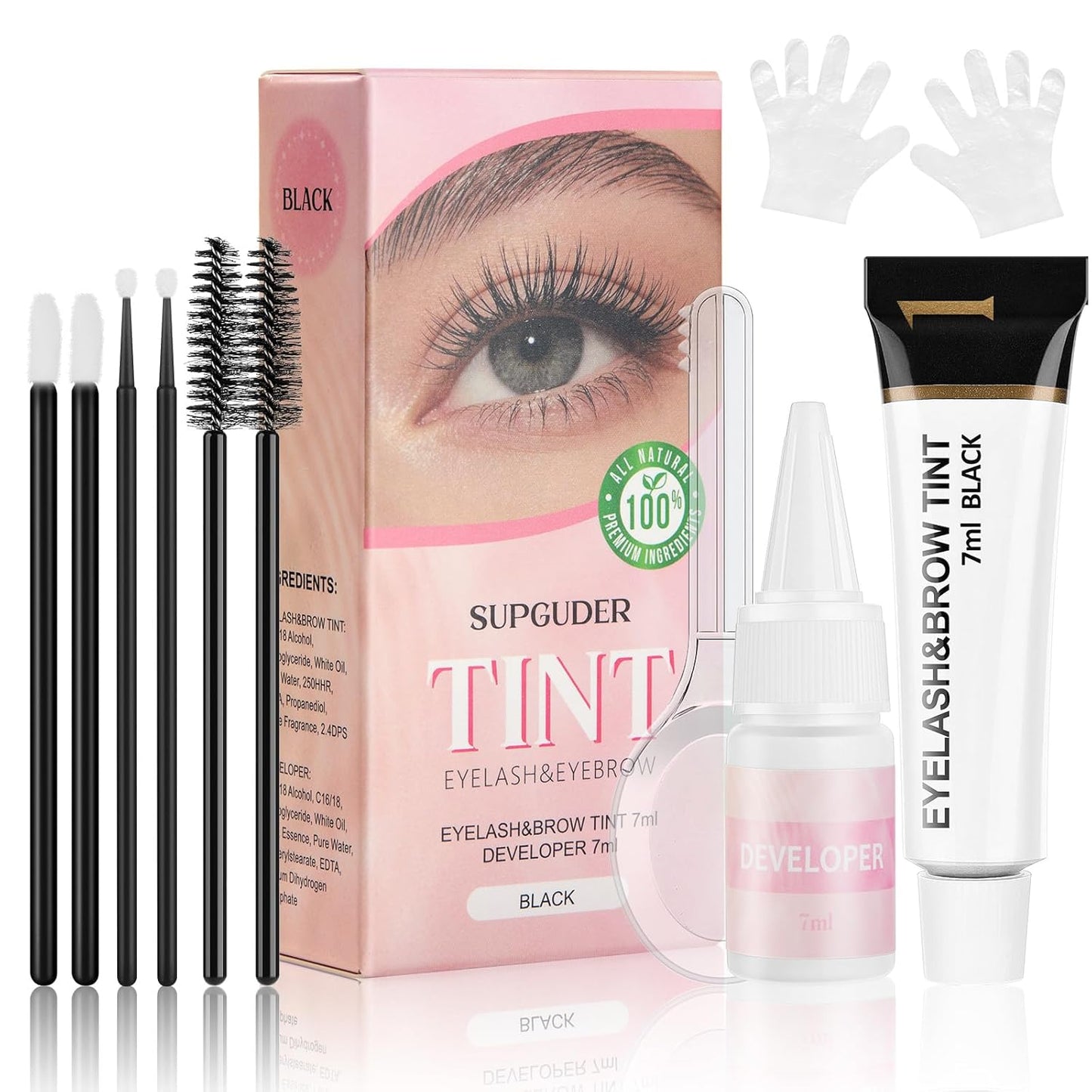 Eyebrow Color Kit - Black Eyelash & Brow Coloring Set for Natural Bushy Results | 7ml Professional Use