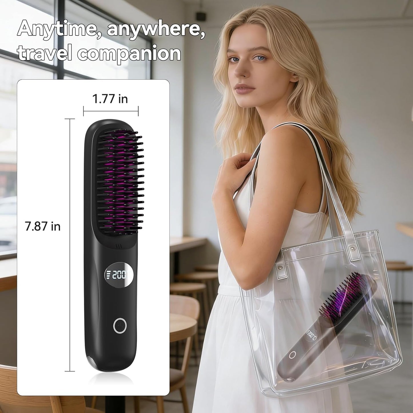 Go Brush Pro Ionic Cordless Hair Straightener Brush - Fast Heating Ceramic for Smooth, Frizz-Free Hair | Portable, Lightweight CP-S8