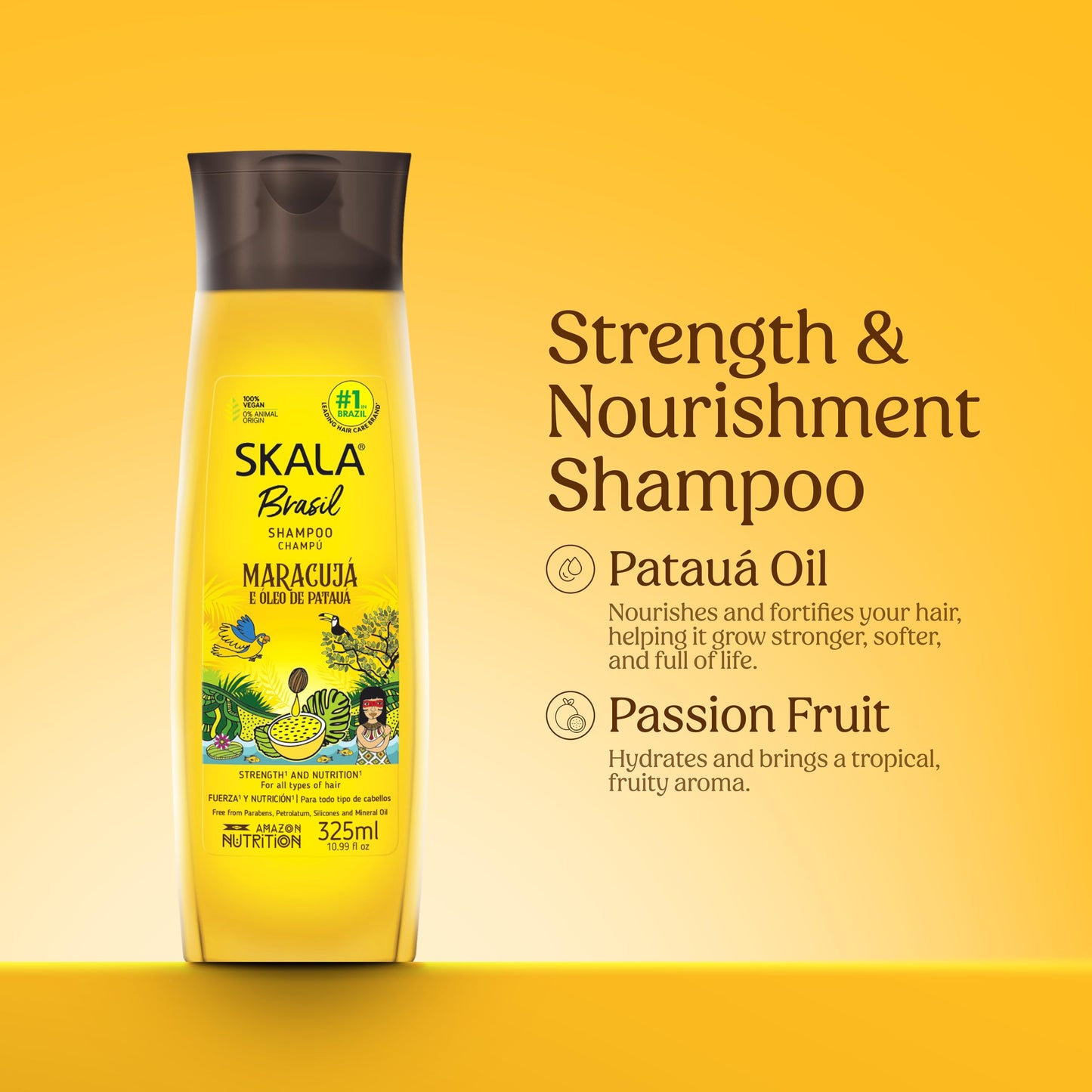 SKALA Brasil Maracujá and Óleo de Patauá Shampoo Hydration Care and Strength Support for All Hair Types, 10.99 fl oz