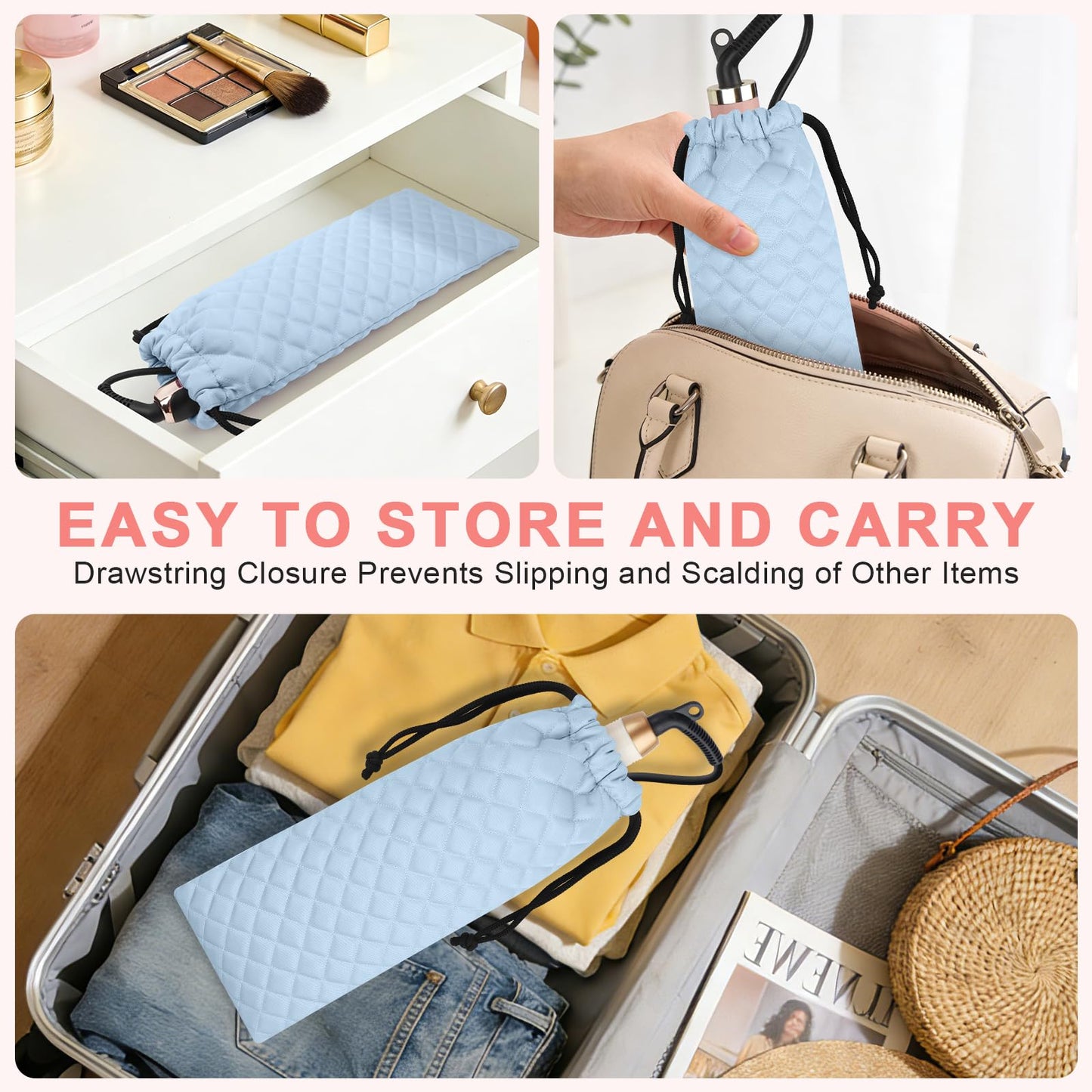 Youlyveaw Professional Hot Hair Tools Organizer Cover Bag Heat Resistant Travel Drawstring Storage Case Pouch for Curling Iron, Flat Iron, Hair Straightener and Styling Tool(14.2" x 5.9")