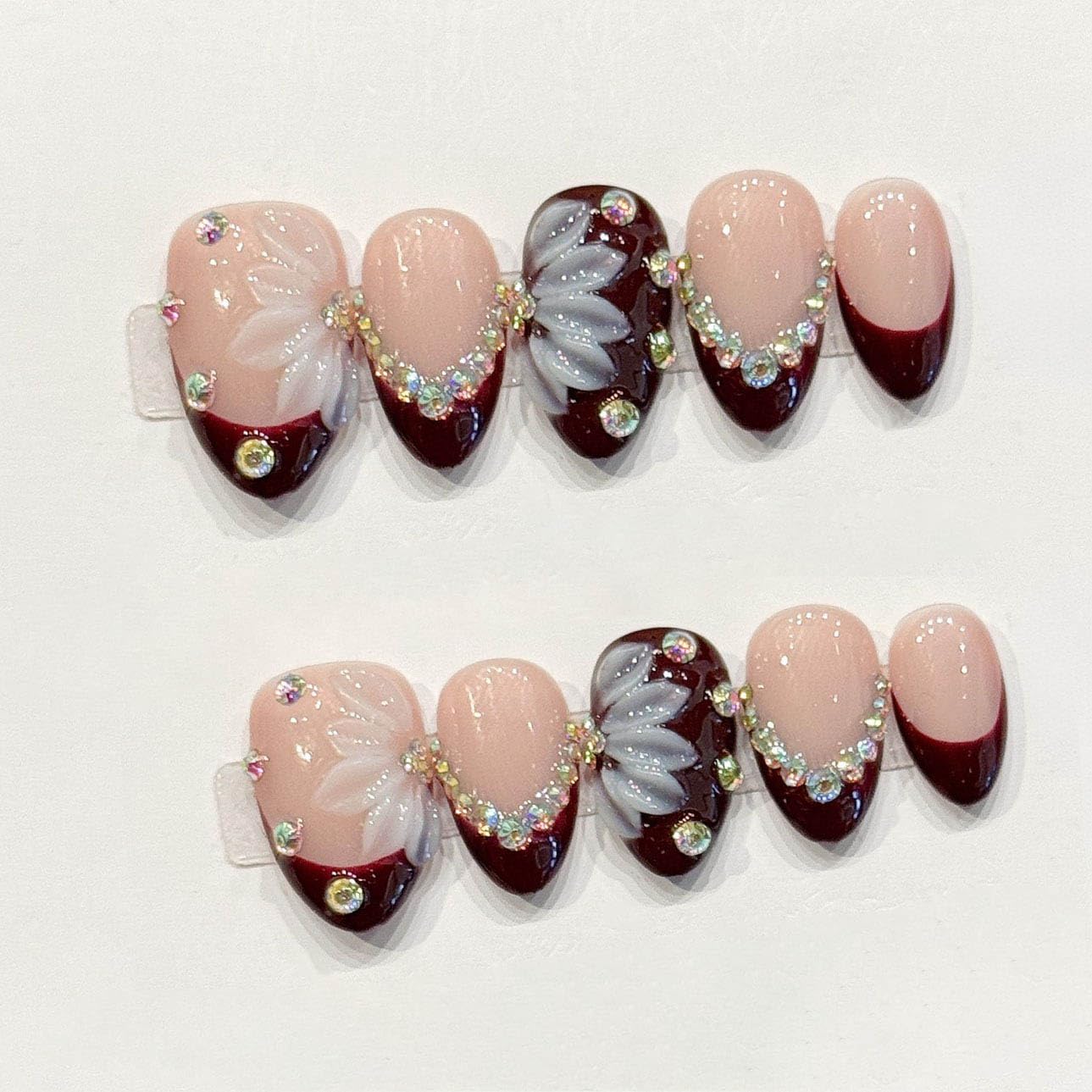 Handmade Press On Nails - Nude Pink Glitter French Tips | 10 Pcs Reusable & Easy to Apply