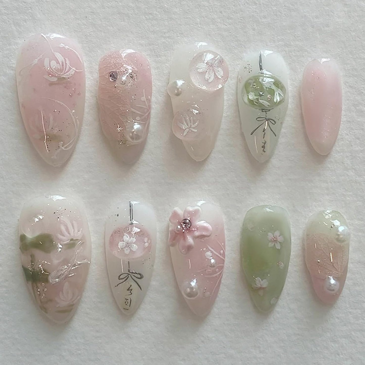 Gothic Press-On Nails - 30Pcs Medium Almond Fake Nails with Cute Bow Design | Black & White Horror Goth Styles