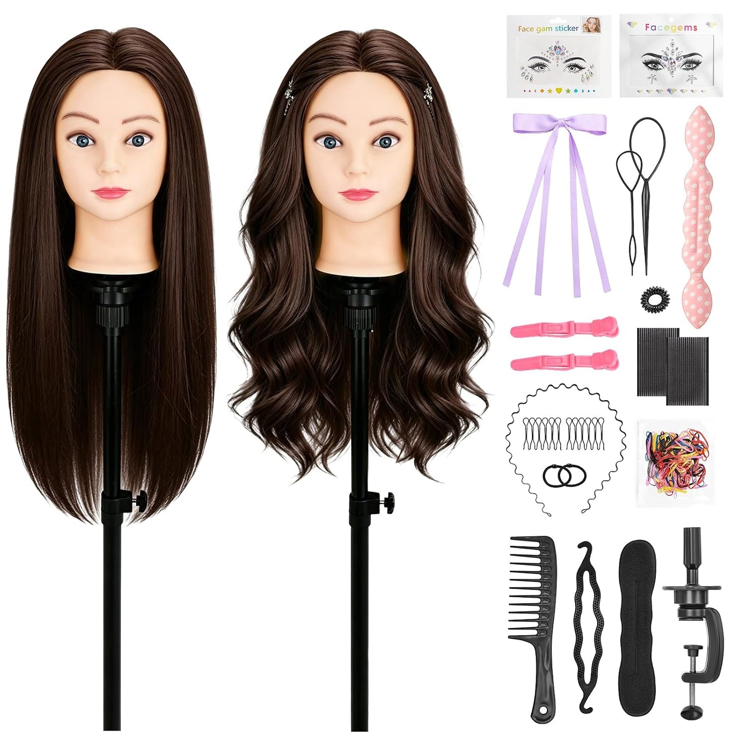 Mannequin Head - 90% Human Hair Styling Head for Cosmetology | 24" Gold Blonde Hairdressing Training Doll with Clamp