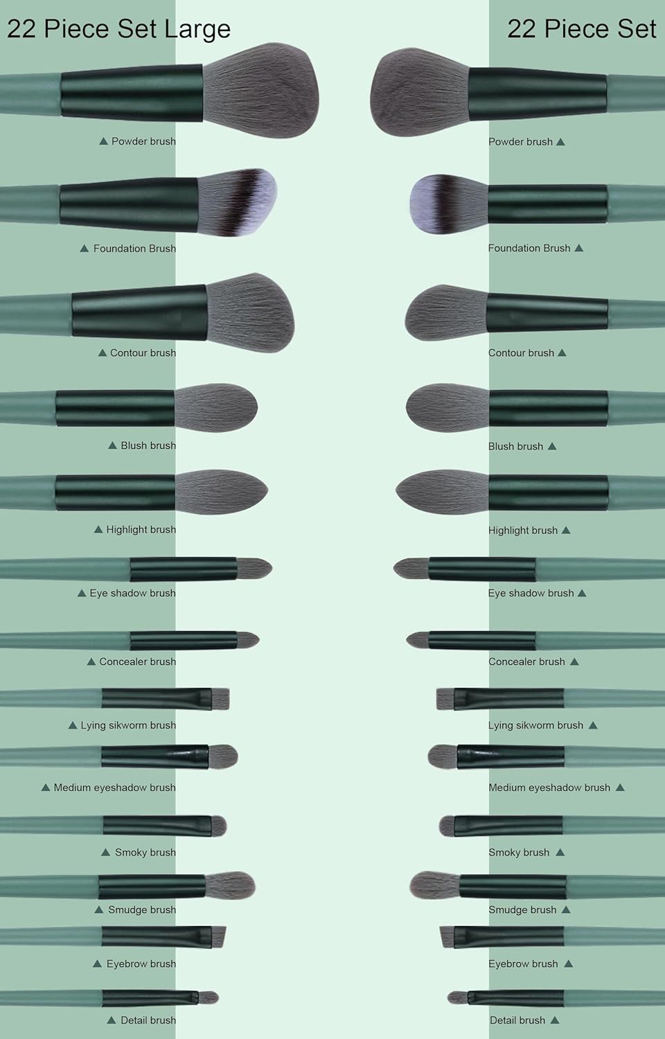 Makeup Brushes Set - 22 Pcs Professional Kit with Foundation & Eyeshadow Brushes | Green