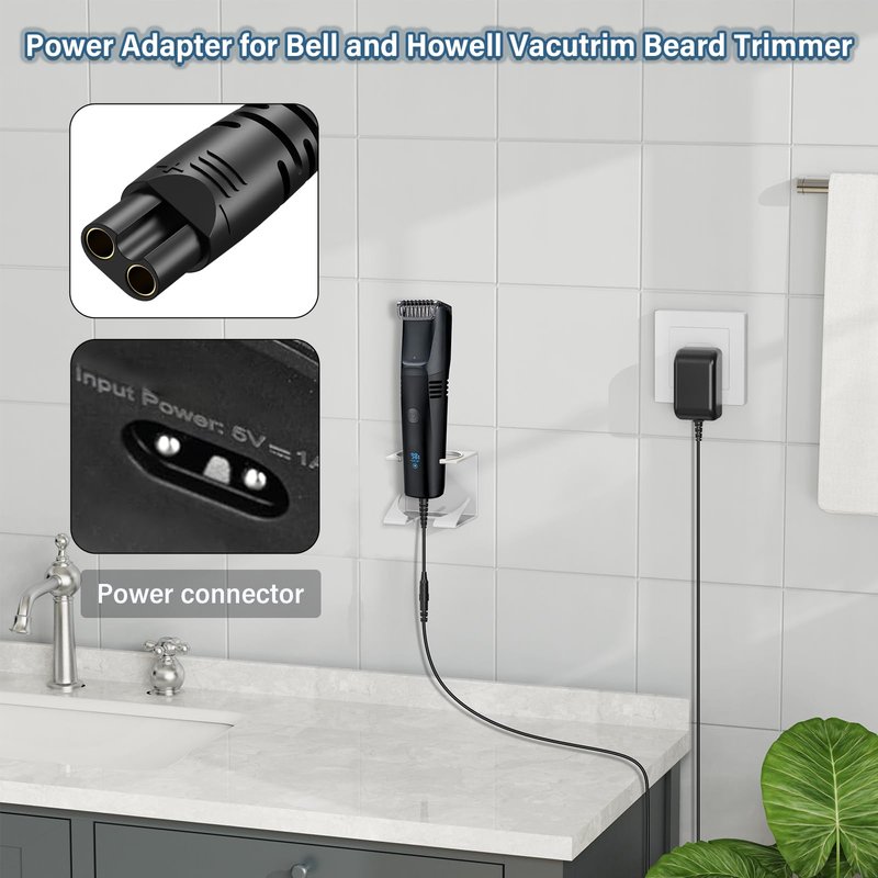 5V 2A Trimmer Charger Replacement Compatible with Bell and Howell Vacutrim Beard Trimmer, Power Cord AC Adapter for Bell+Howell Vacutrim Professional Beard Trimmer Shaver Charging Plug Cable DC5V 5VDC