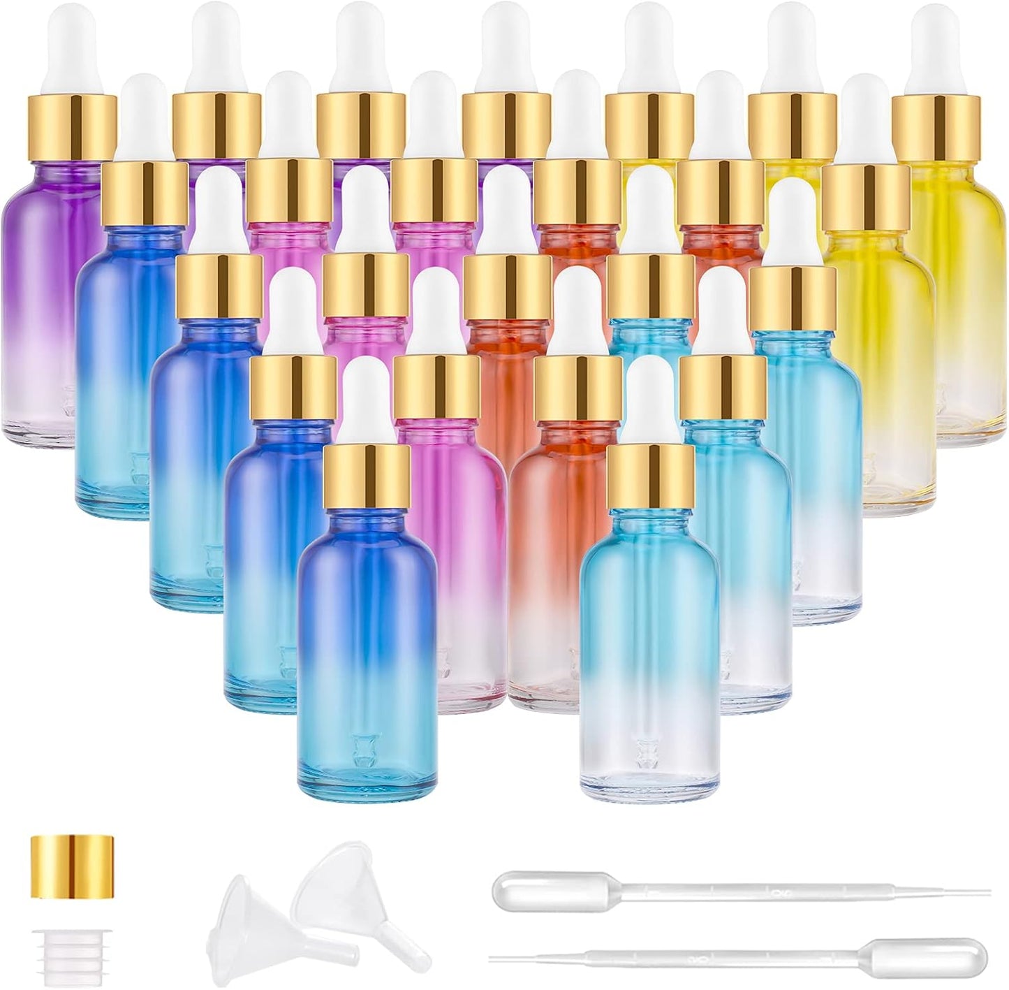Glass Eye Dropper Bottles - 24 Pack 0.5oz Amber Leakproof Bottles with Golden Caps | Perfect for Essential Oils, Tinctures, Travel