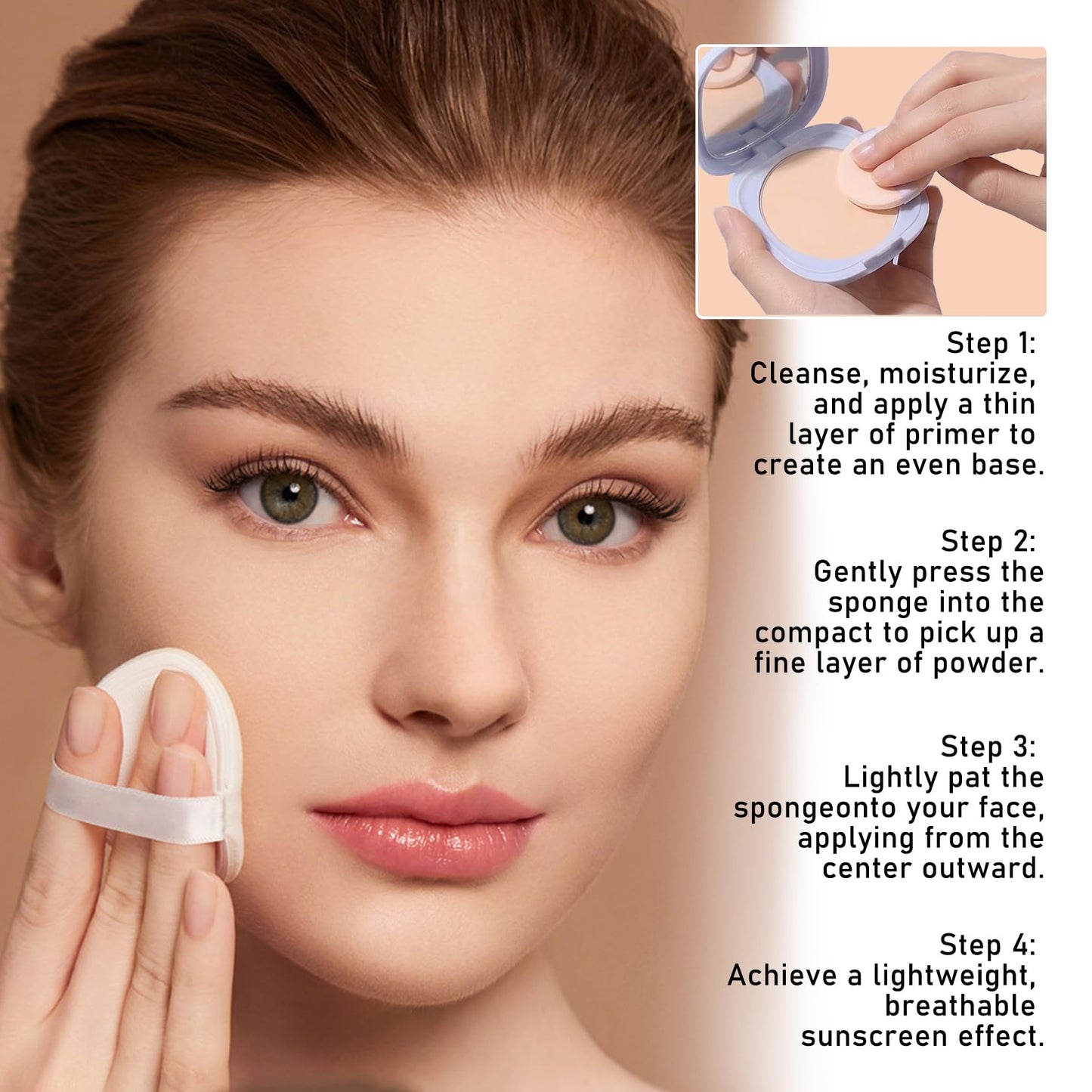 4-in-1 Pressed Powder SPF 50 PA+++–Powder Foundation,Setting Powder,Powder Sunscreen&Concealer in One,Oil-Control Lightweight Matte Finish Face Powder,Long-Lasting,Non-Sticky