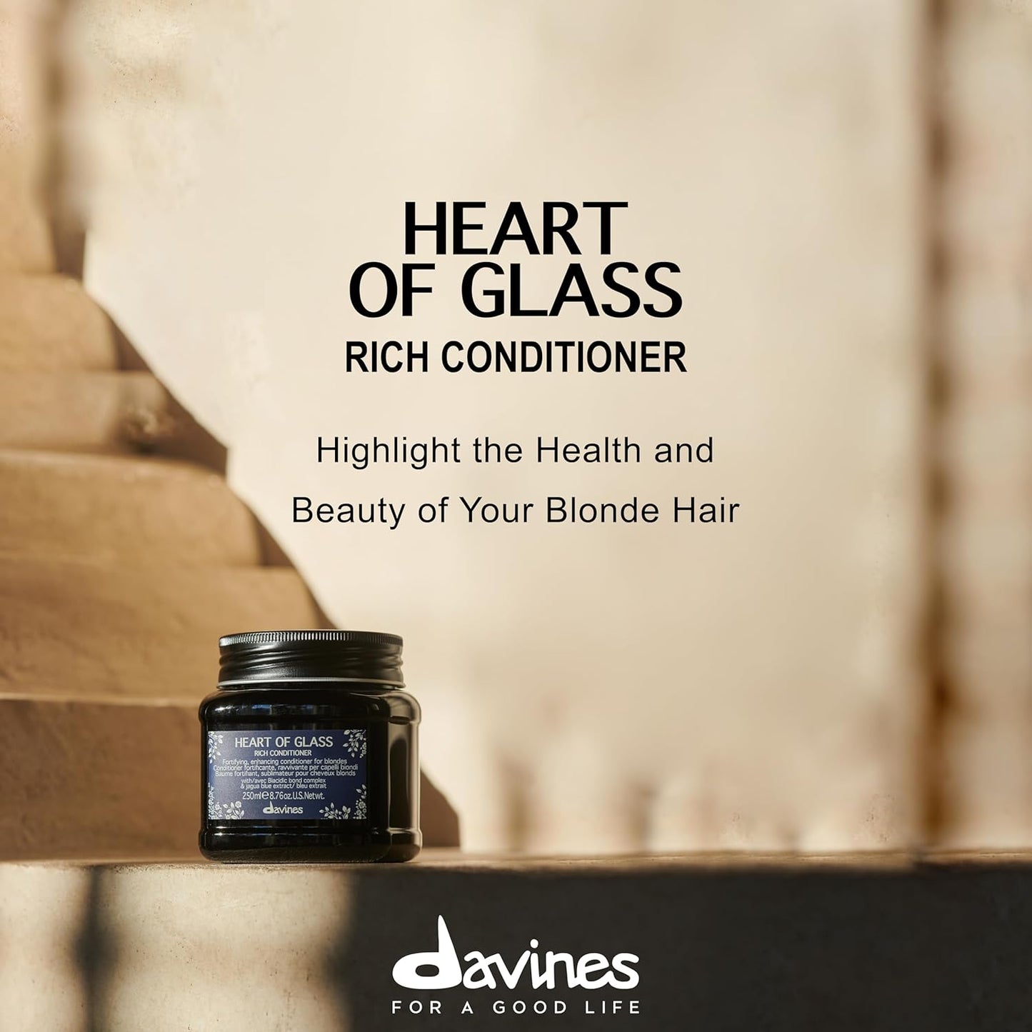 Davines Heart of Glass Conditioner - Fortifying Treatment for Blonde & Silver Hair | Nourishing Biacidic Bond Complex, Weightless Finish