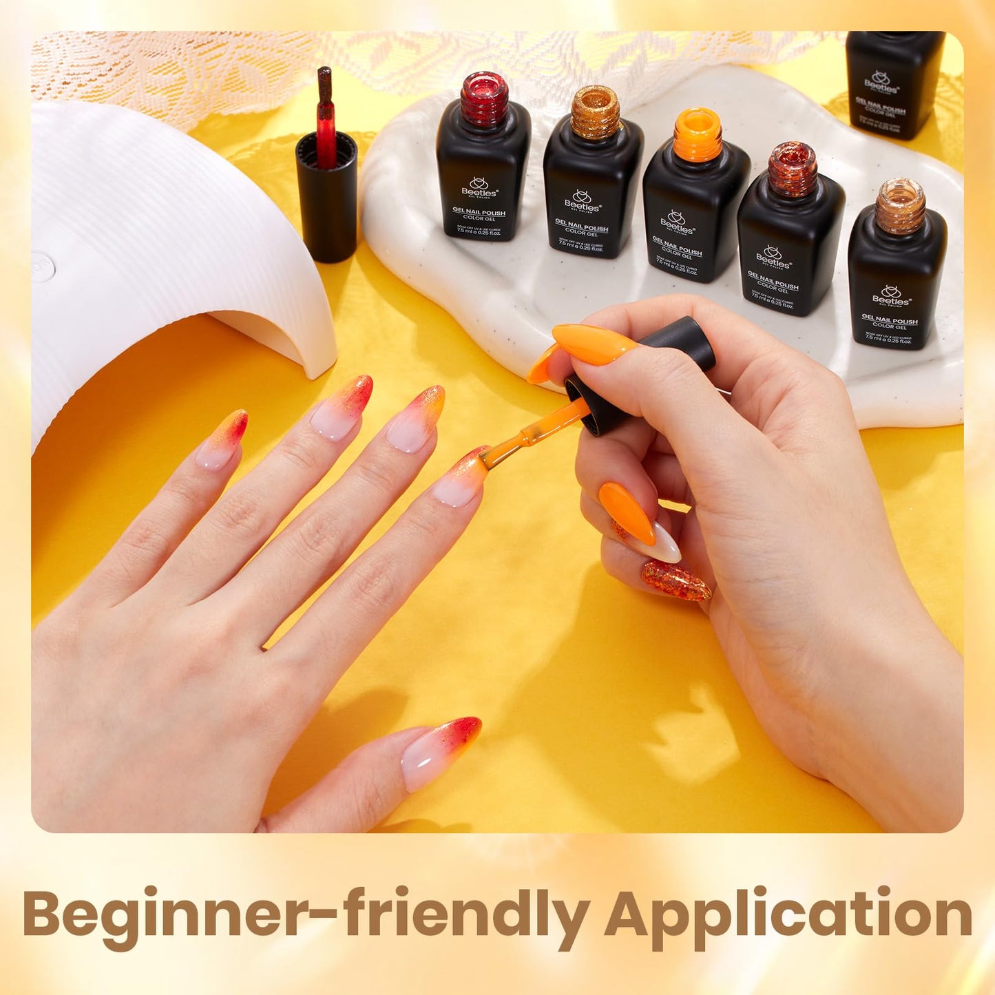 Beetles Glitter Gel Polish Set - Daring Glow Collection, Gold Cat Eye Gel Colors Red Gold Glitter Shimmer Yellow Orange Nails Art Soak off Uv LED Manicure Nail Trend Gift for Women