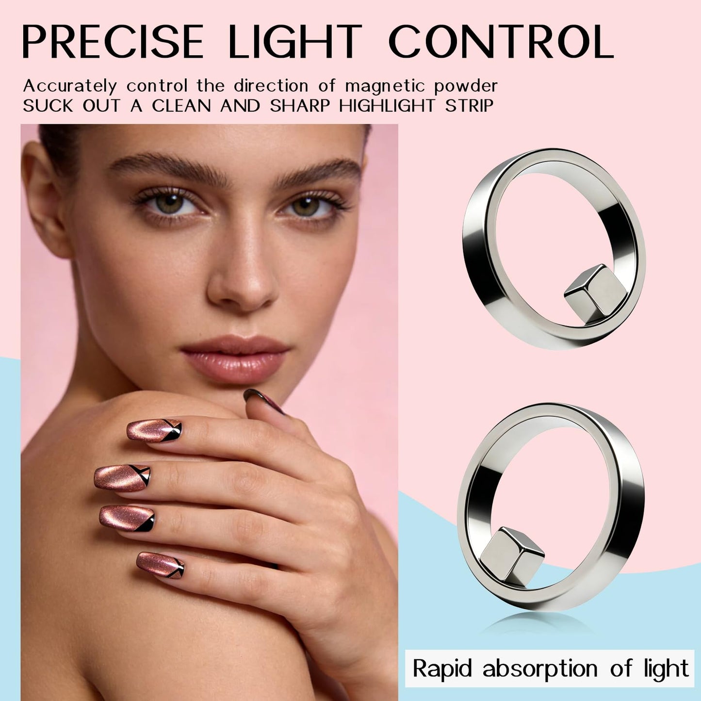 Circle Cat Eye Magnet，2 Set Ring-Shaped Magnet for Nails,Round Strong Cat Eye Nail Art Magnet with French Tip Tools,Portable Hollow Circular Cat Eye for Beginner Home Salon DIY Manicure