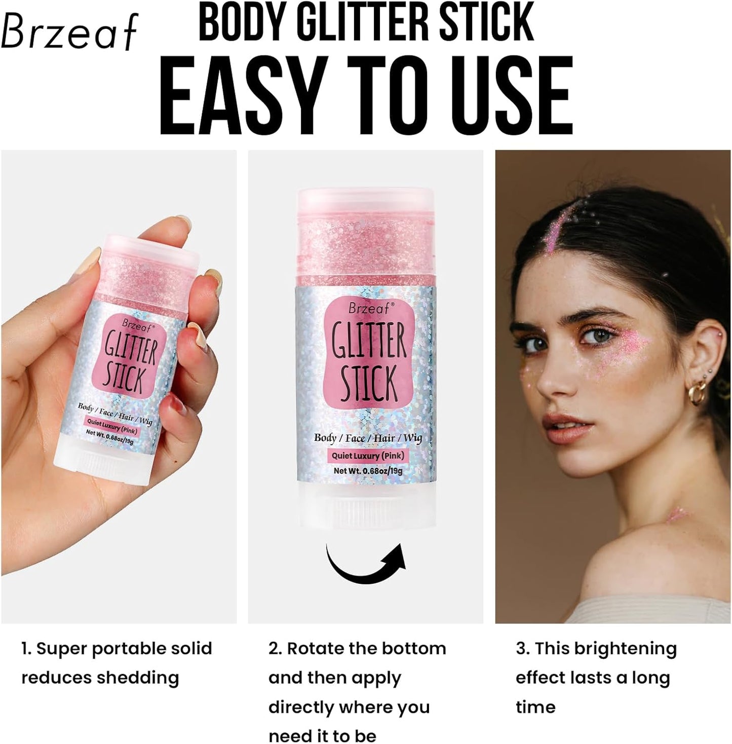 Pink Glitter Stick - Long-Lasting Face & Body Makeup Gel | Non-Greasy Chunky Glitter for Rave & Soccer Events