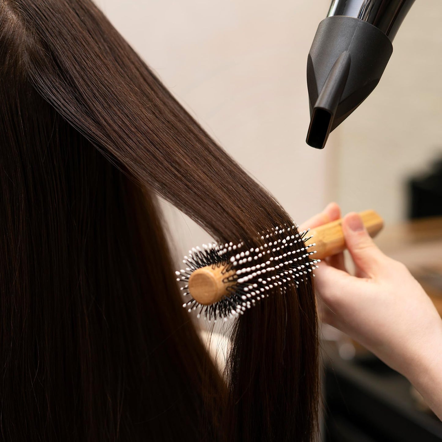 Round Hair Brush for Blow Drying Round Comb Mens Women Wooden Small Rounds Brush Comb Roller Curling Brushes, Gentle Nylon Bristles (Yellow)