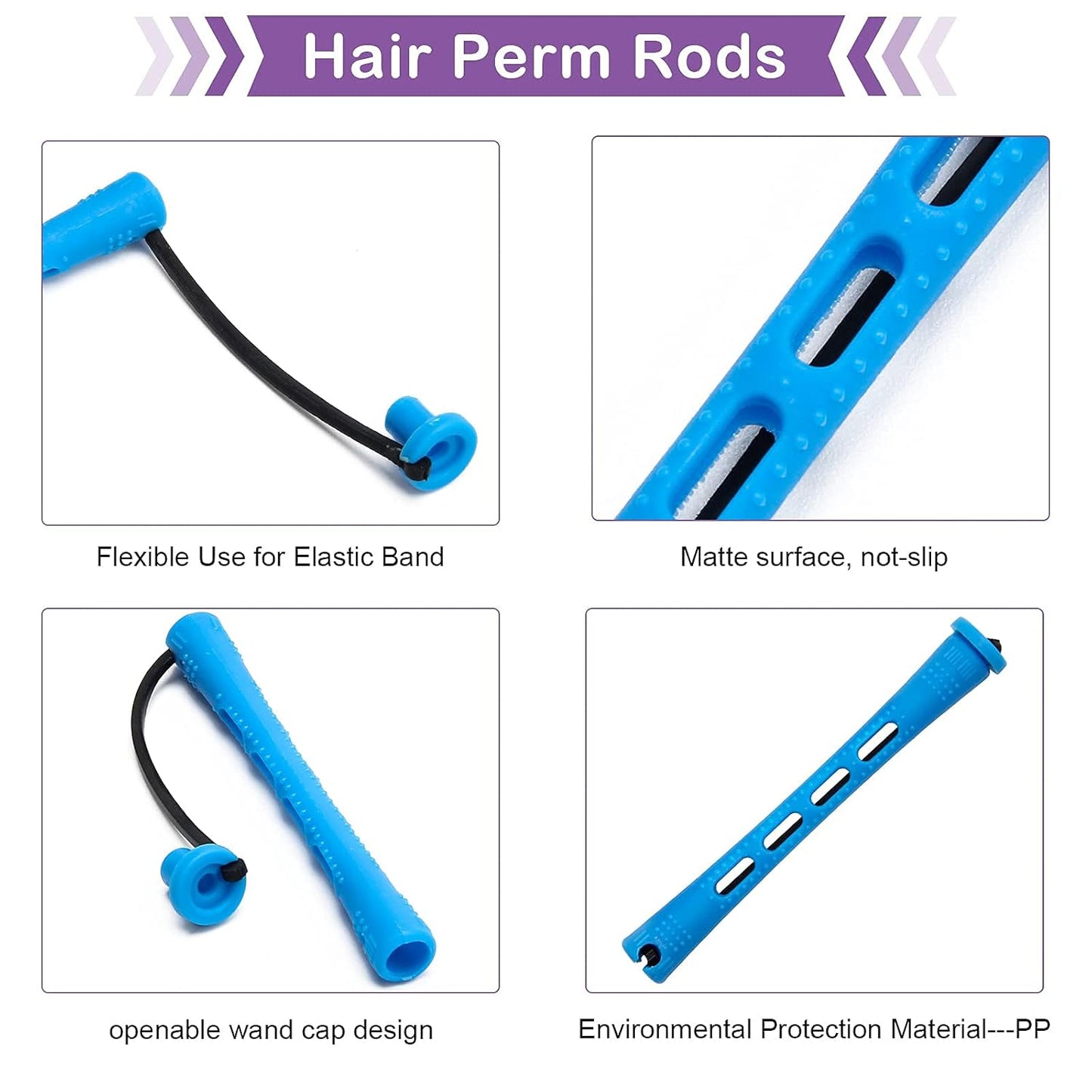 Hair Perm Rods Set - 60PCS Blue Plastic Curlers with Steel Pintail Comb | DIY Hair Styling Tools (0.9cm)