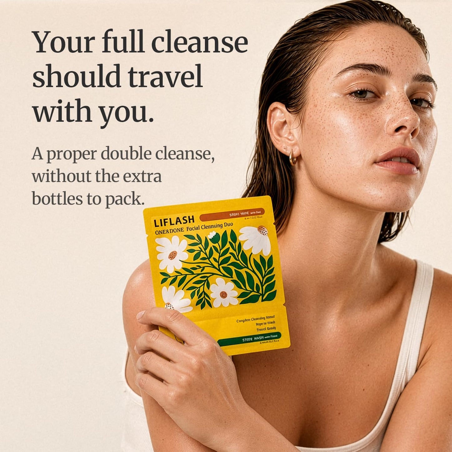 Travel Size Face Wash Packets, 2-Step Single-Use Cleanser (Micellar Pad & Foam), LIFLASH Facial Cleansing Duo, Makeup Remover, TSA-Friendly Double Cleanse, Individually Wrapped, Vegan K-Beauty, 10Ct