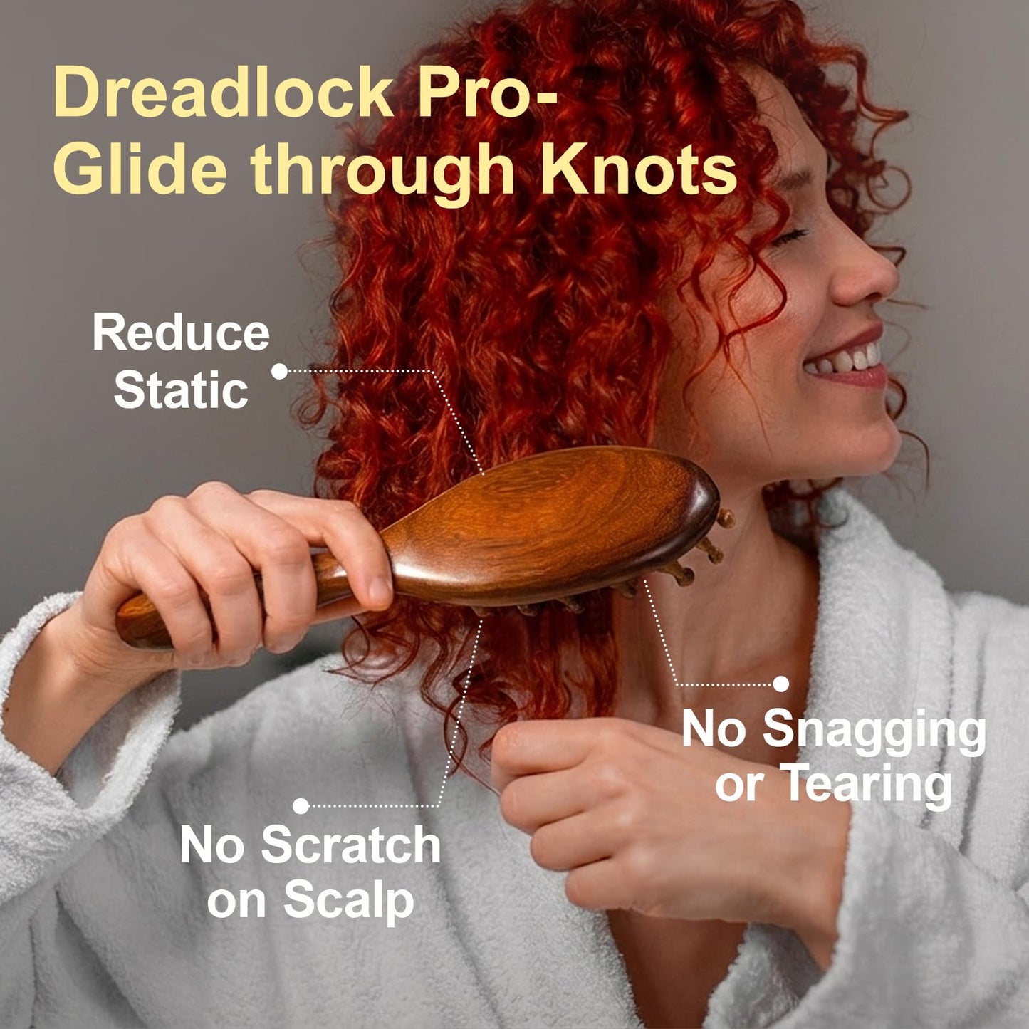 Natural Sandalwood Loc Brush - Ergonomic Dreadlock Detangling Hairbrush Wide Tooth for Microlocs & Sisterlocs, Wooden Scalp Massager Tool for Hair Growth, Hair Styling for Men & Women